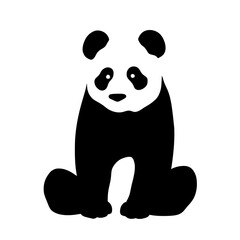 Minimalist black silhouette of a panda sitting with paws on its belly