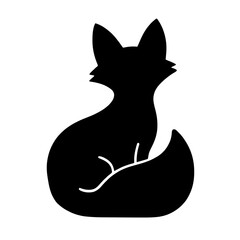 Minimalist black silhouette of a sitting fox with curled tail