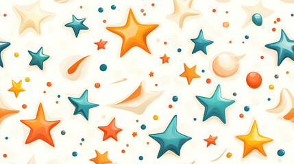 Colorful star pattern, playful design, white background, seamless repeat, ideal for textile print