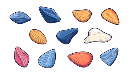 Colorful sunflower seeds collection, isolated on white background, for food packaging design