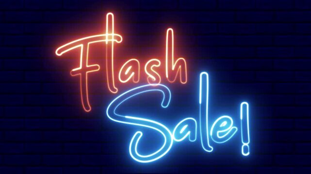 Flash Sale text font with neon light. Luminous and shimmering haze inside the letters of the text Flash Sale. Flash Sale neon sign. Black Friday concept. 