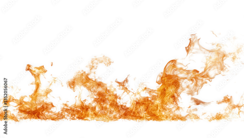 Poster dynamic flames in shades of orange and yellow against a white background conveying energy and intens