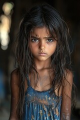Fototapeta premium Portrait of a Young Girl: A Moment of Seriousness