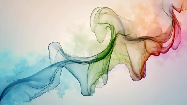 Mesmerizing colorful smoke waves dance across light background in graceful motion