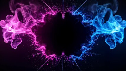 Colorful smoke explosion with vivid pink and blue burst on black background