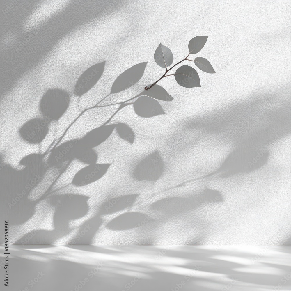 Poster minimalist white background with soft shadows creating calm serene atmosphere warm natural light