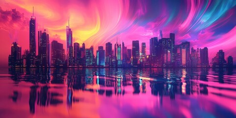 Obraz premium A Colorful Cityscape Reflected Beautifully In Calm Waters Below