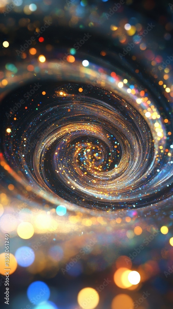 Poster an artistic rendering depicting a swirling galaxy filled with light and color