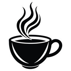 Black Silhouette of Steaming Coffee Cup on White Background - Simple & Elegant Vector Illustration