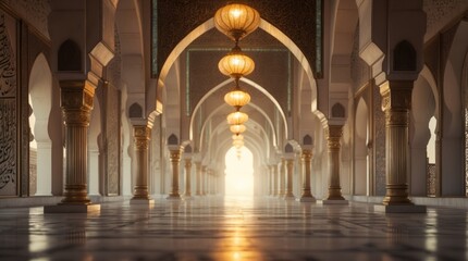 Fototapeta premium Serene Mosque Corridor Architecture Photography