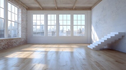 Obraz premium Sleek architectural rendering of an unfurnished contemporary loft illustration