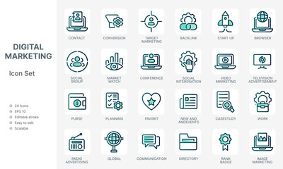 Creative seo marketing modern line icon set