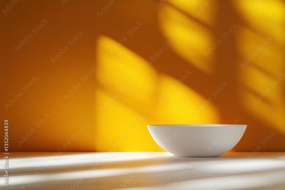 Poster minimalist abstract composition with warm yellow background soft shadows and white space