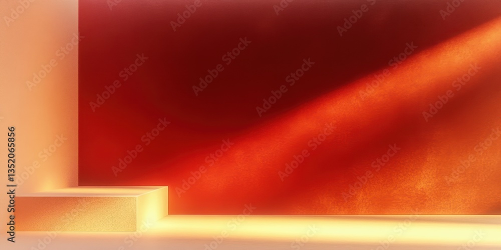 Poster dark red abstract background with warm light shadows for minimalist design and presentation