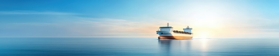 Obraz premium Majestic Cargo Ship Sailing on Calm Ocean Under Bright Sky