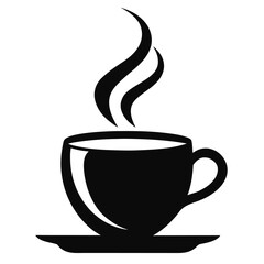 Black Silhouette of Steaming Coffee Cup on White Background - Simple & Elegant Vector Illustration