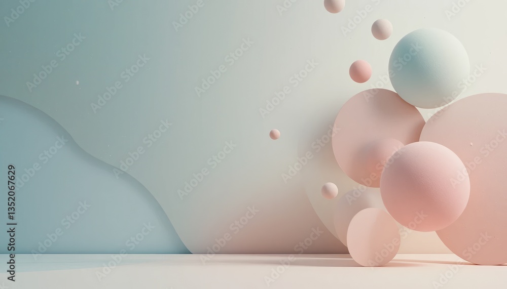 Poster Dynamic abstract sphere composition minimalist studio 3d artwork soft color palette artistic perspective modern design concept