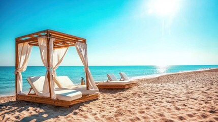 Fototapeta premium Beachfront Bliss: Luxurious Cabana Relaxation