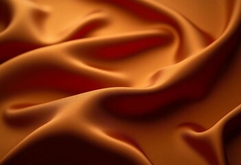 Fototapeta premium Soft silk fabric flows gracefully, displaying folded waves in rich tones of brown, orange, and beige. Light dances across its surface, enhancing its opulent allure Generative AI