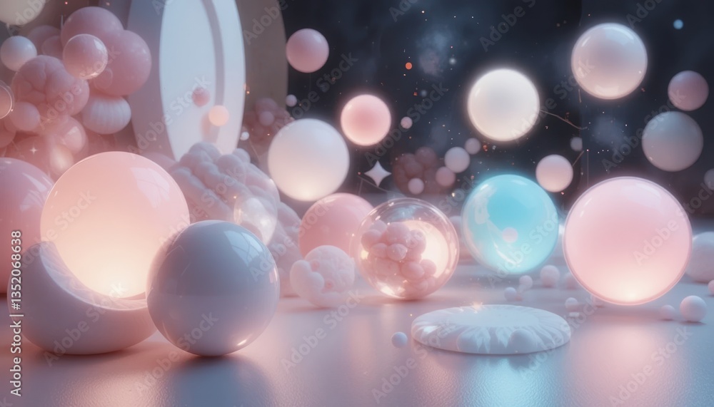 Poster dynamic glow of ethereal spheres abstract digital space 3d artwork colorful illumination artistic en