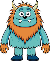 Happy Blue Monster Cartoon Illustration