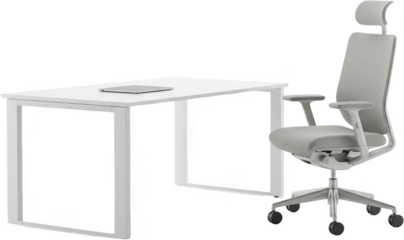 Modern White Office Desk and Comfortable Ergonomic Chair for Productive Workspace