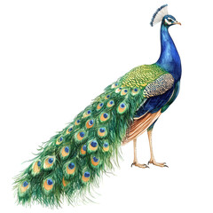 Obraz premium beautifully illustrated peacock showcasing its vibrant blue and green plumage with a long ornate tail adorned with eye-like patterns the artwork emphasizes the bird's elegance and natural beauty