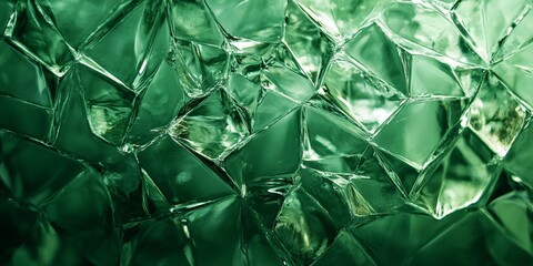 Obraz premium Intricate patterns of green glass shards capturing light in a dynamic abstract design