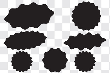 Starburst red sticker set - collection of special offer sale oval and round shaped sunburst labels and badges. Promo stickers with star edges. Vector.