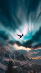 Fototapeta premium Artistic Blurry Silhouette of a Bird in Flight Against a Dreamy Sky – Abstract Nature Background