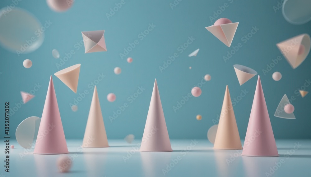 Poster colorful geometric shapes floating in the air studio setting 3d render minimalist background creativ