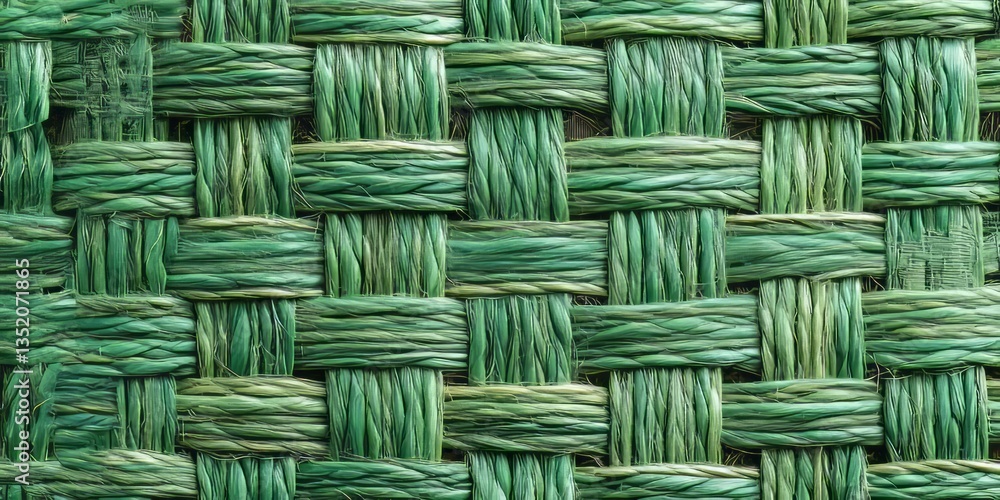 Poster woven pattern of green fibers creating an intricate texture suitable for various crafts and decorati