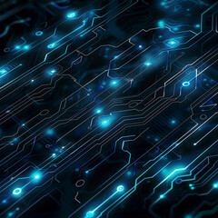 Obraz premium A wallpaper featuring a sleek and futuristic circuit board design with glowing blue accents.