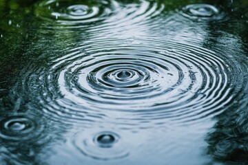 Rainwater ripples on a dark surface