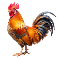 Fototapeta premium Rooster Farm Animal Colorful Feathers isolated on transparent background