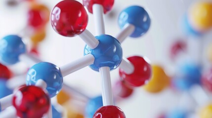 Close-up of a molecular model with focus on a specific section, with the rest of the image featuring a plain white background.