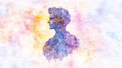 Obraz premium Abstract dark deconstructed person portrait sculpture in volume bust - watercolor illustration with pastel background