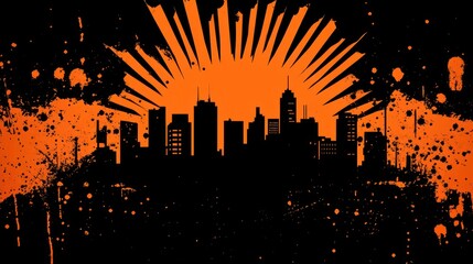 Urban Silhouette with Orange Splashes