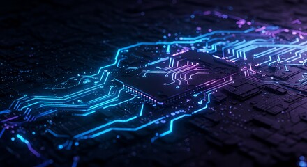 Neon Tech Blue Circuit Lines