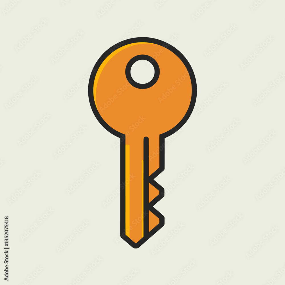 Aufkleber stylized isolated drawing featuring a minimalist orange key with black outline, designed for access 