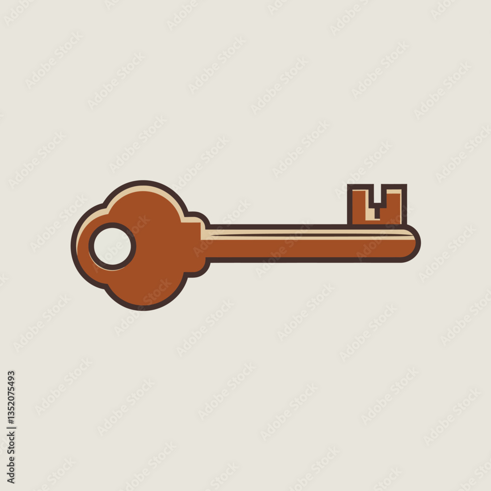 Aufkleber vintage-style key illustration in brown tones conveys a sense of security and access, creating a des