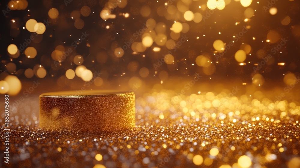 Aufkleber a golden podium is displayed with shimmering bokeh and sparkles