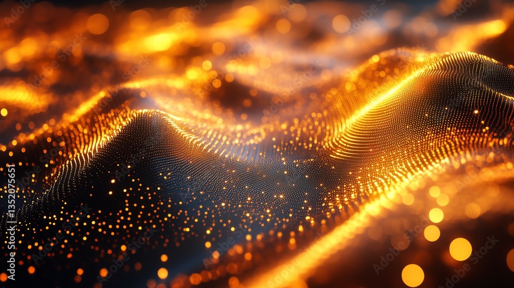 Poster 3d rendered illuminated data waves with minimalistic design and ample copy space