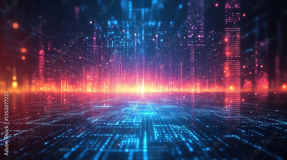 Poster big data futuristic tech - hi-tech light line design for cyber space and digital communication conce
