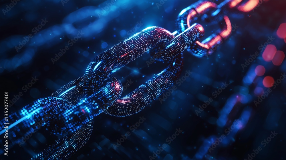 Poster cyber security and safety information: minimalistic digital padlocks and chain on abstract technolog