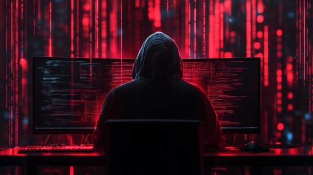 Fraud or Scam Background with Abstract Hacker and Programmer Code Hologram