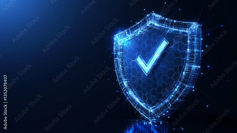 Poster cybersecurity protection shield - transparent sphere with hexagon pattern for network safety and hea