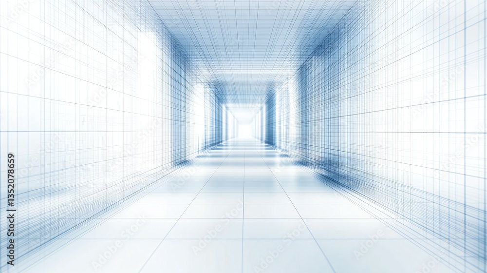 Poster technology wireframe landscape - minimalistic vector perspective grid for digital space design