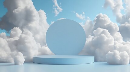 3D fluffy clouds and an artistic circular design in the peaceful sky