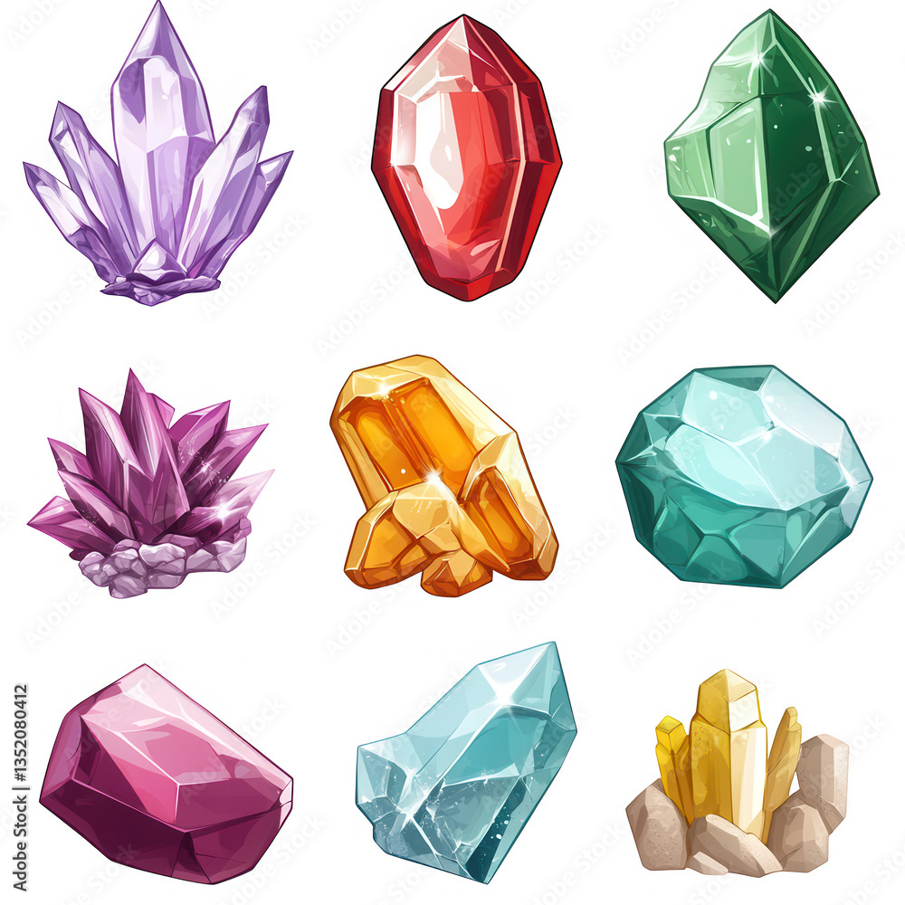 Aufkleber an array of colorful crystals and gemstones showcasing various shapes and hues ideal for graphic des